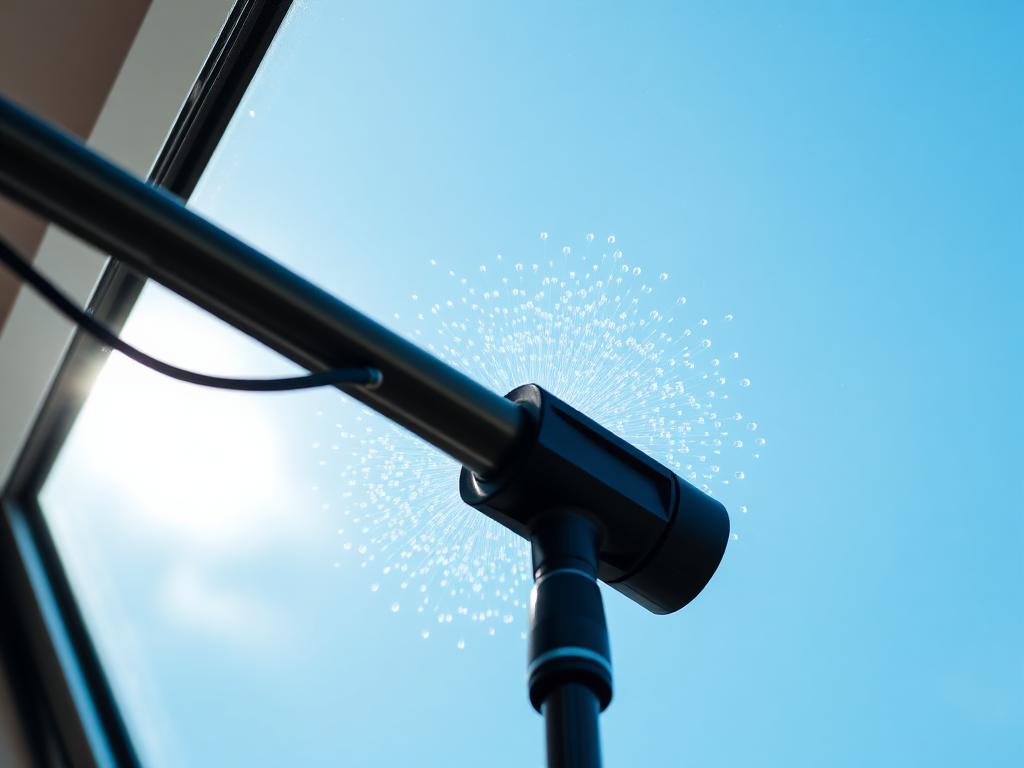 Waterfed pole cleaning a high skylight